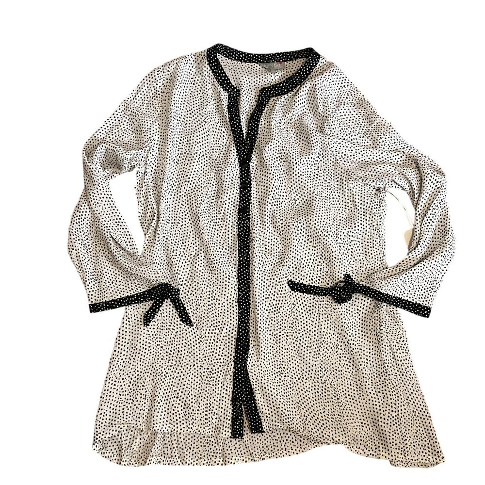 Habitat Clothes To Live In polka dot Tie Sleeve Button Up Top Size M 33808